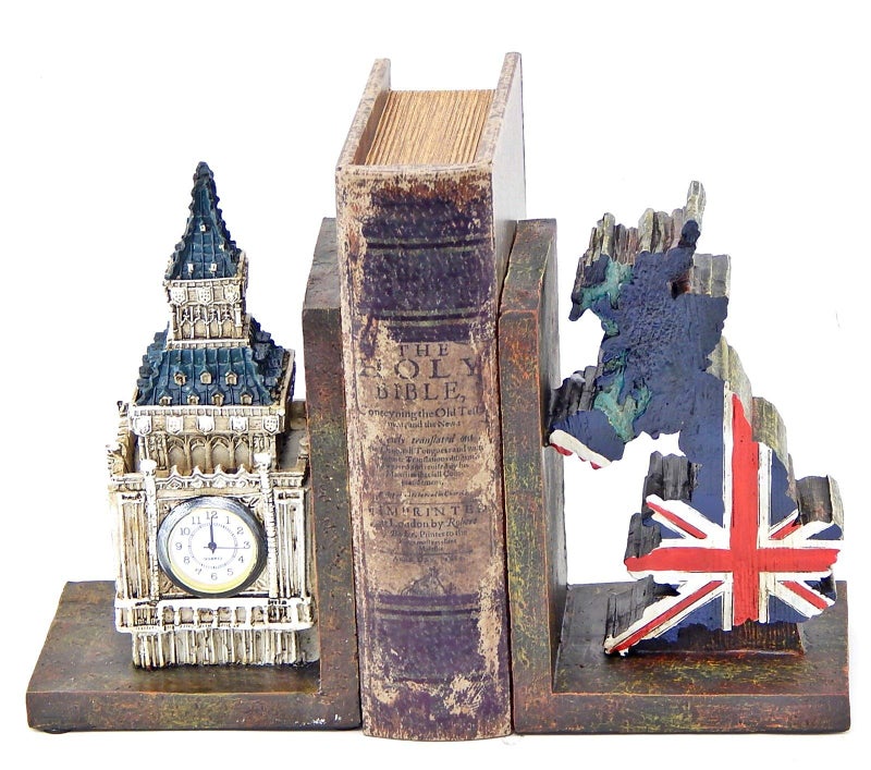 Bellaa 26348 Decorative Bookends Big Ben Clock Tower London UK Flag Map Vintage Unique British Patriots Gifts Bibliography Home Decor Bookshelves Heavy Book Ends - Image 5